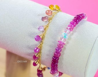 - Rainbow Multi Sapphire Bracelet, Precious Gemstone Drop Bracelet in Gold Filled