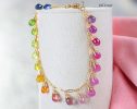 - Rainbow Multi Sapphire Bracelet, Precious Gemstone Drop Bracelet in Gold Filled