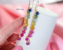 - Rainbow Multi Sapphire Earrings, Precious Gemstone Drop Earrings in Gold Filled