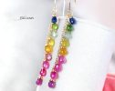 - Rainbow Multi Sapphire Earrings, Precious Gemstone Drop Earrings in Gold Filled
