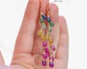 - Rainbow Multi Sapphire Earrings, Precious Gemstone Drop Earrings in Gold Filled