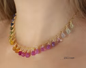 - Solid Gold 14K Rainbow Multi Sapphire Necklace, Precious Gemstone Drop Necklace