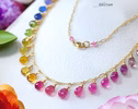 - Solid Gold 14K Rainbow Multi Sapphire Necklace, Precious Gemstone Drop Necklace