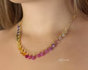- Solid Gold 14K Rainbow Multi Sapphire Necklace, Precious Gemstone Drop Necklace