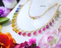 - Solid Gold 14K Rainbow Multi Sapphire Necklace, Precious Gemstone Drop Necklace