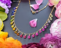 - Solid Gold 14K Rainbow Multi Sapphire Necklace, Precious Gemstone Drop Necklace