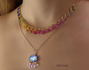 - Solid Gold 14K Rainbow Multi Sapphire Necklace, Precious Gemstone Drop Necklace
