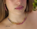 - Solid Gold 14K Rainbow Multi Sapphire Necklace, Precious Gemstone Drop Necklace