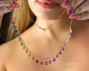 - Solid Gold 14K Rainbow Multi Sapphire Necklace, Precious Gemstone Drop Necklace