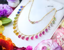 - Solid Gold 14K Rainbow Multi Sapphire Necklace, Precious Gemstone Drop Necklace