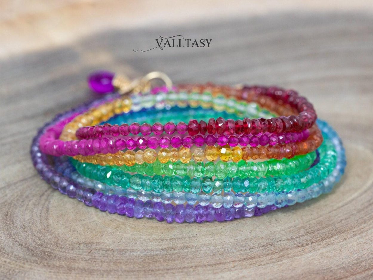 - Solid Gold 14K Rainbow Multi Wrap Bracelet Necklace, Multi Layered Bracelet, Double Layered Necklace, Long Necklace