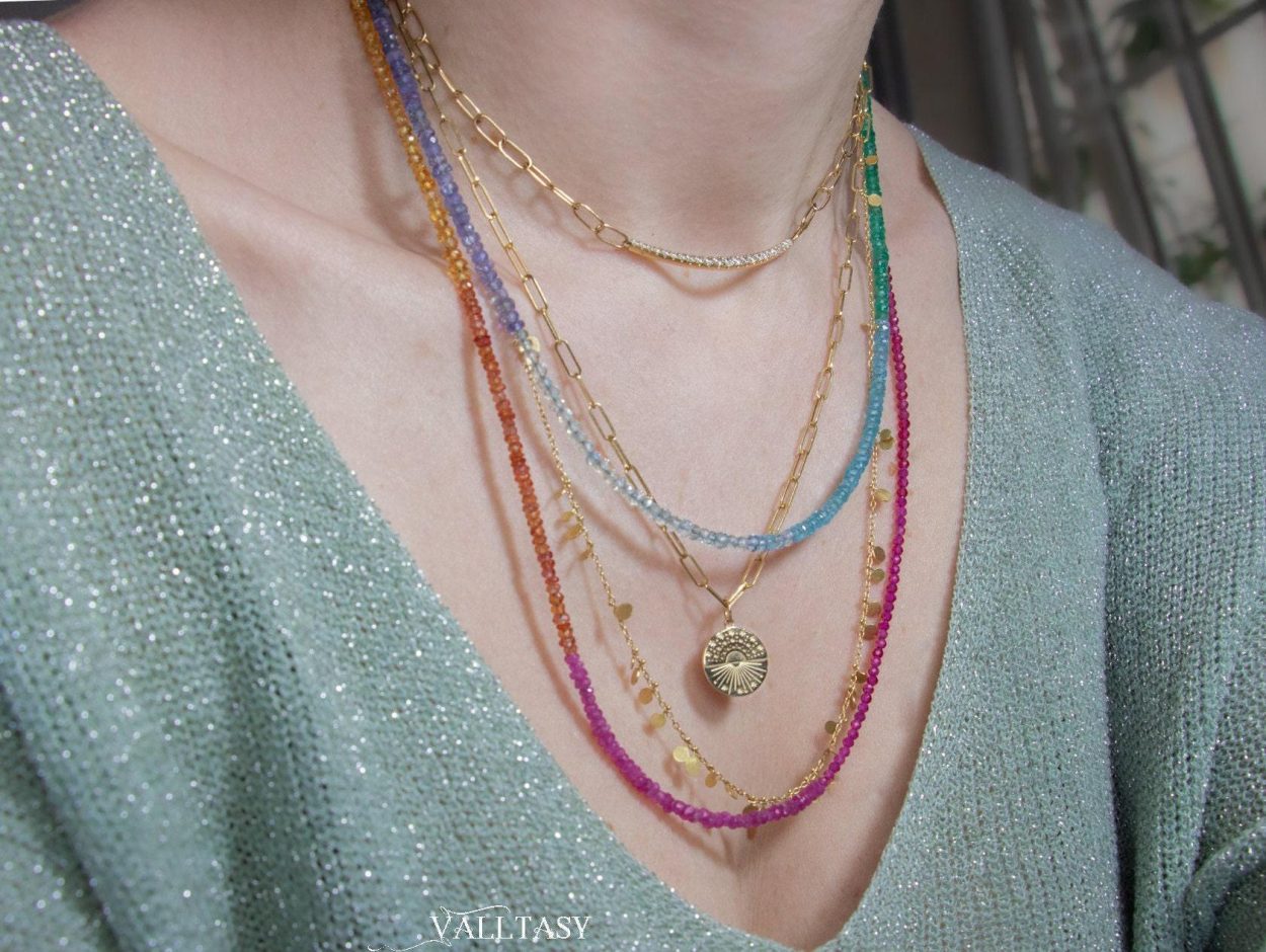 - Solid Gold 14K Rainbow Multi Wrap Bracelet Necklace, Multi Layered Bracelet, Double Layered Necklace, Long Necklace