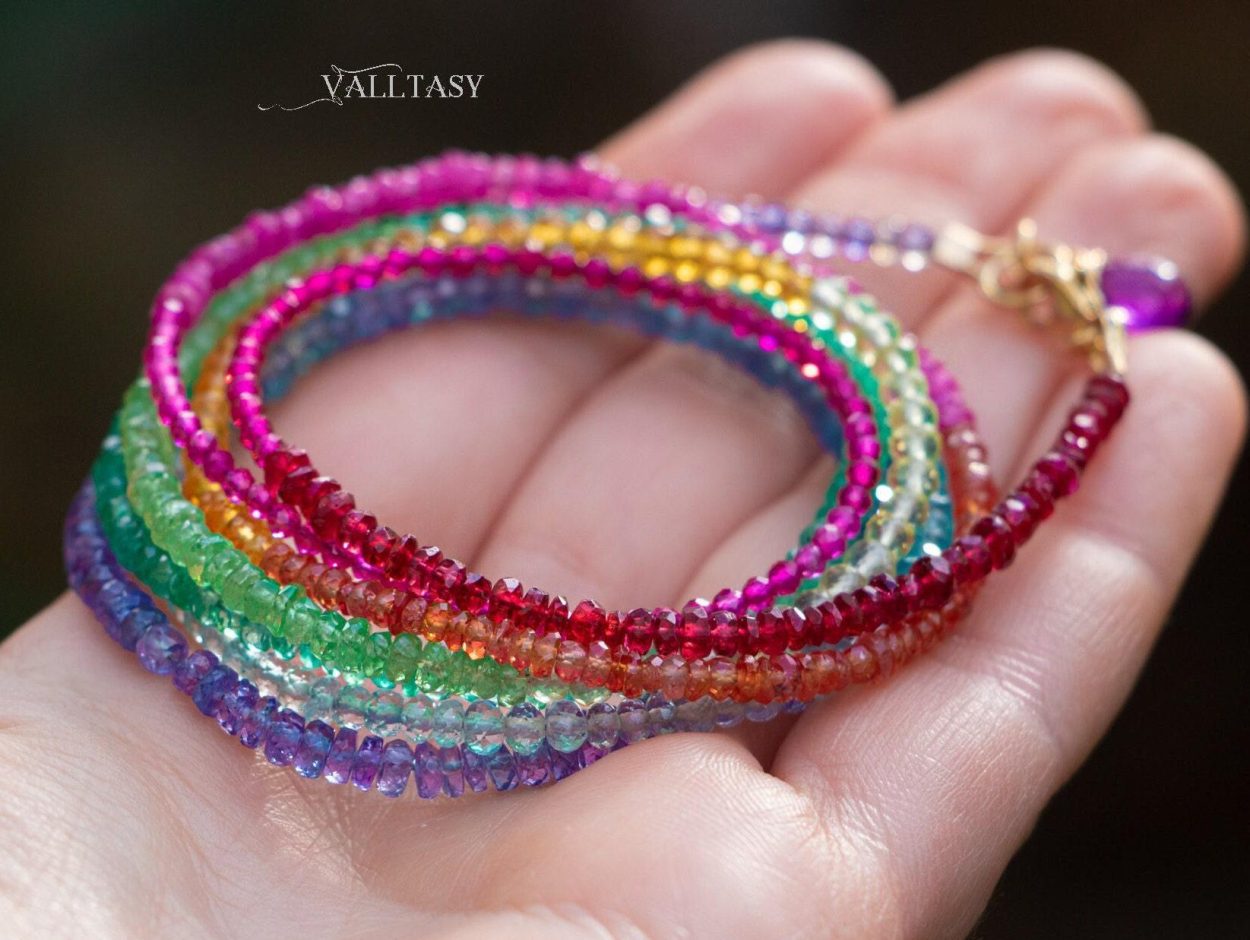 - Solid Gold 14K Rainbow Multi Wrap Bracelet Necklace, Multi Layered Bracelet, Double Layered Necklace, Long Necklace
