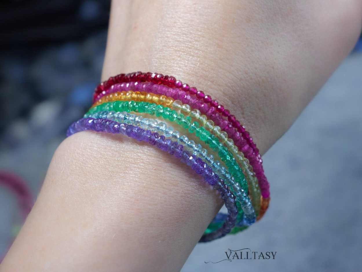 - Solid Gold 14K Rainbow Multi Wrap Bracelet Necklace, Multi Layered Bracelet, Double Layered Necklace, Long Necklace