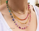 - Solid Gold 14K Rainbow Necklace Wire Wrapped in Gold, Gemmy Necklace, Colorful Multi Stone Fancy Shaped Necklace