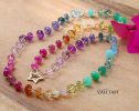 - Solid Gold 14K Rainbow Necklace Wire Wrapped in Gold, Gemmy Necklace, Colorful Multi Stone Long Necklace