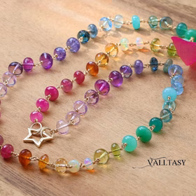 The Rainbow Day Long Necklace – Solid Gold 14K Rainbow Necklace Wire Wrapped in Gold, Gemmy Necklace, Colorful Multi Stone Long Necklace