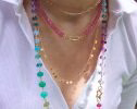 - Solid Gold 14K Rainbow Necklace Wire Wrapped in Gold, Gemmy Necklace, Colorful Multi Stone Long Necklace