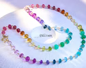 - Solid Gold 14K Rainbow Necklace Wire Wrapped in Gold, Gemmy Necklace, Colorful Multi Stone Long Necklace