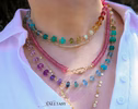 - Solid Gold 14K Rainbow Necklace Wire Wrapped in Gold, Gemmy Necklace, Colorful Multi Stone Long Necklace