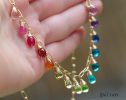 - Solid Gold 14K Rainbow Precious Drop Gemstone Necklace