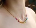 - Solid Gold 14K Rainbow Precious Drop Gemstone Necklace
