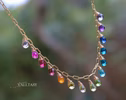 - Solid Gold 14K Rainbow Precious Drop Gemstone Necklace