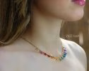 - Solid Gold 14K Rainbow Precious Drop Gemstone Necklace