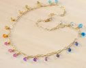 - Solid Gold 14K Rainbow Precious Drop Gemstone Necklace