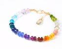 - Solid Gold 14K Rainbow Precious Gemstone Bracelet, Chakra Gemstone Bracelet