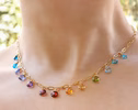 - Solid Gold 14K Rainbow Precious Gemstone Necklace