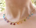 - Solid Gold 14K Rainbow Precious Gemstone Necklace