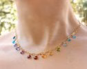 - Solid Gold 14K Rainbow Precious Gemstone Necklace