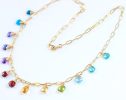 - Solid Gold 14K Rainbow Precious Gemstone Necklace