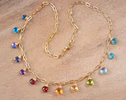 - Solid Gold 14K Rainbow Precious Gemstone Necklace