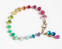 - Solid Gold 14K Rainbow Precious Gemstone Wire Wrapped Bracelet
