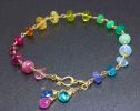 - Solid Gold 14K Rainbow Precious Gemstone Wire Wrapped Bracelet