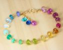 - Solid Gold 14K Rainbow Precious Gemstone Wire Wrapped Bracelet