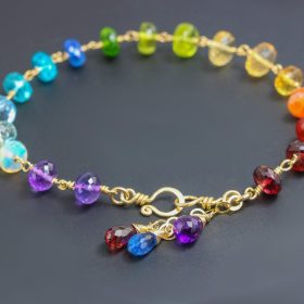 The Toy Bracelet – Solid Gold 14K Rainbow Precious Gemstone Wire Wrapped Bracelet