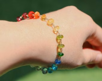 - Solid Gold 14K Rainbow Precious Gemstone Wire Wrapped Bracelet