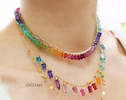- Solid Gold 14K Rainbow Silk Knotted Necklace, Multi Gemstone Necklace with a Repeating Rainbow