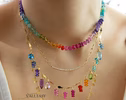 - Solid Gold 14K Rainbow Silk Knotted Necklace, Multi Gemstone Necklace with a Repeating Rainbow