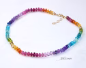 - Solid Gold 14K Rainbow Silk Knotted Necklace, Multi Gemstone Necklace with a Repeating Rainbow