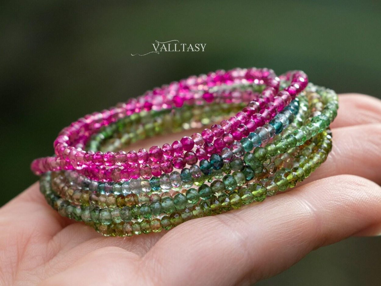 - Solid Gold 14K Rainbow Tourmaline Multi Wrap Bracelet Necklace, Layered Bracelet, Layered Necklace, One of a Kind