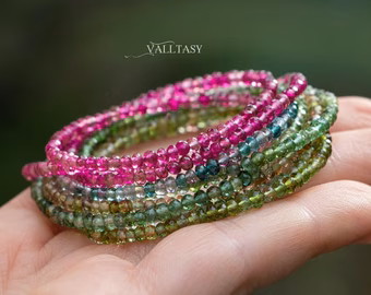 - Solid Gold 14K Rainbow Tourmaline Multi Wrap Bracelet Necklace, Layered Bracelet, Layered Necklace, One of a Kind