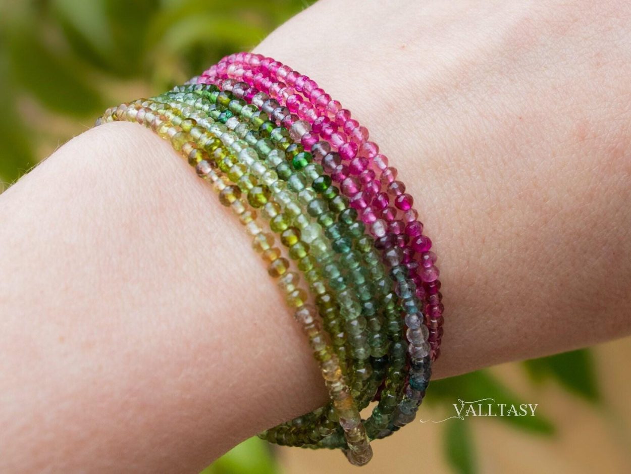 - Solid Gold 14K Rainbow Tourmaline Multi Wrap Bracelet Necklace, Layered Bracelet, Layered Necklace, One of a Kind