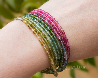 - Solid Gold 14K Rainbow Tourmaline Multi Wrap Bracelet Necklace, Layered Bracelet, Layered Necklace, One of a Kind