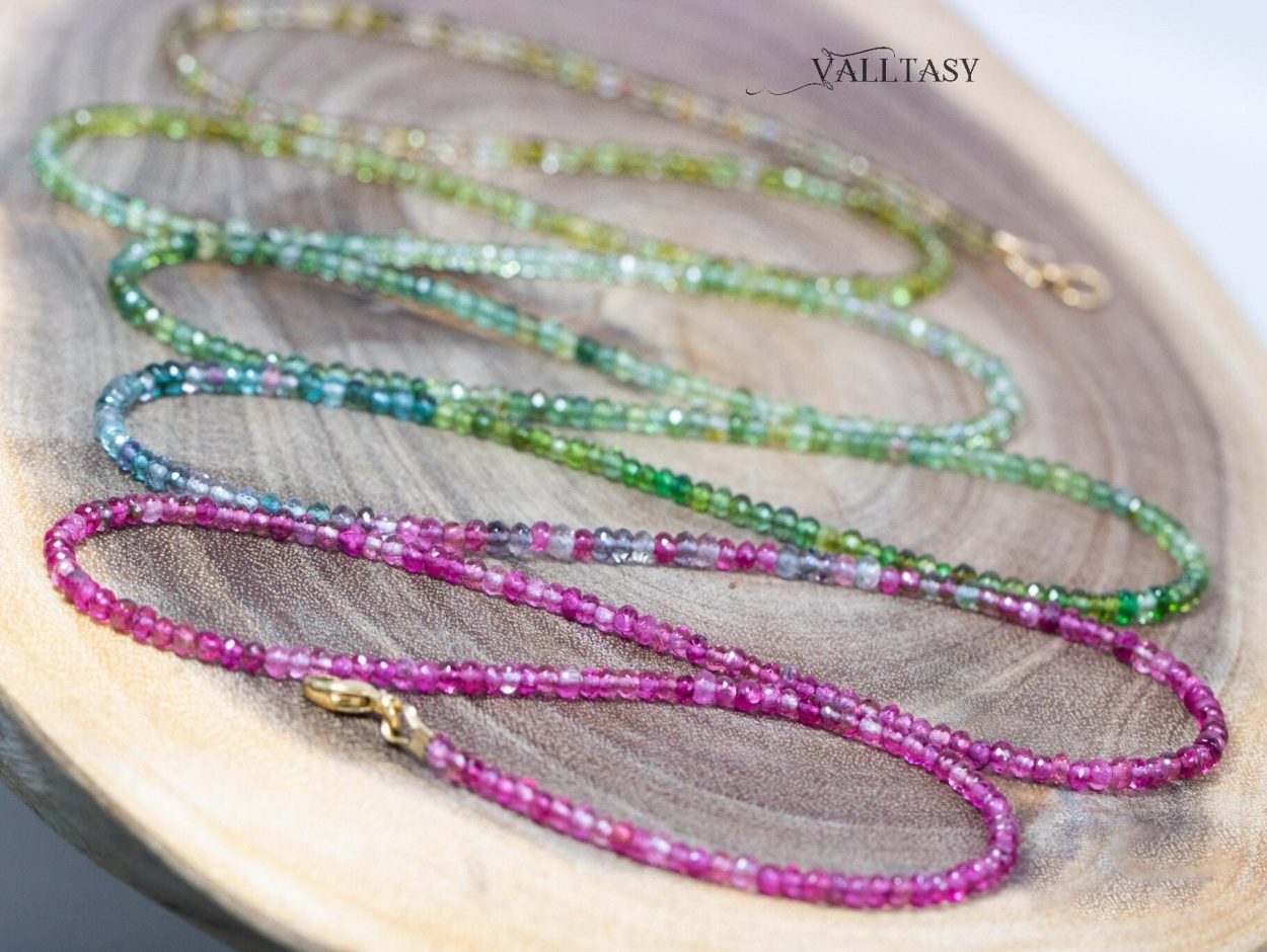 - Solid Gold 14K Rainbow Tourmaline Multi Wrap Bracelet Necklace, Layered Bracelet, Layered Necklace, One of a Kind