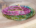 - Solid Gold 14K Rainbow Tourmaline Multi Wrap Bracelet Necklace, Layered Bracelet, Layered Necklace, One of a Kind