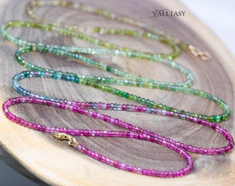 - Solid Gold 14K Rainbow Tourmaline Multi Wrap Bracelet Necklace, Layered Necklace, Beaded Necklace, One of a Kind
